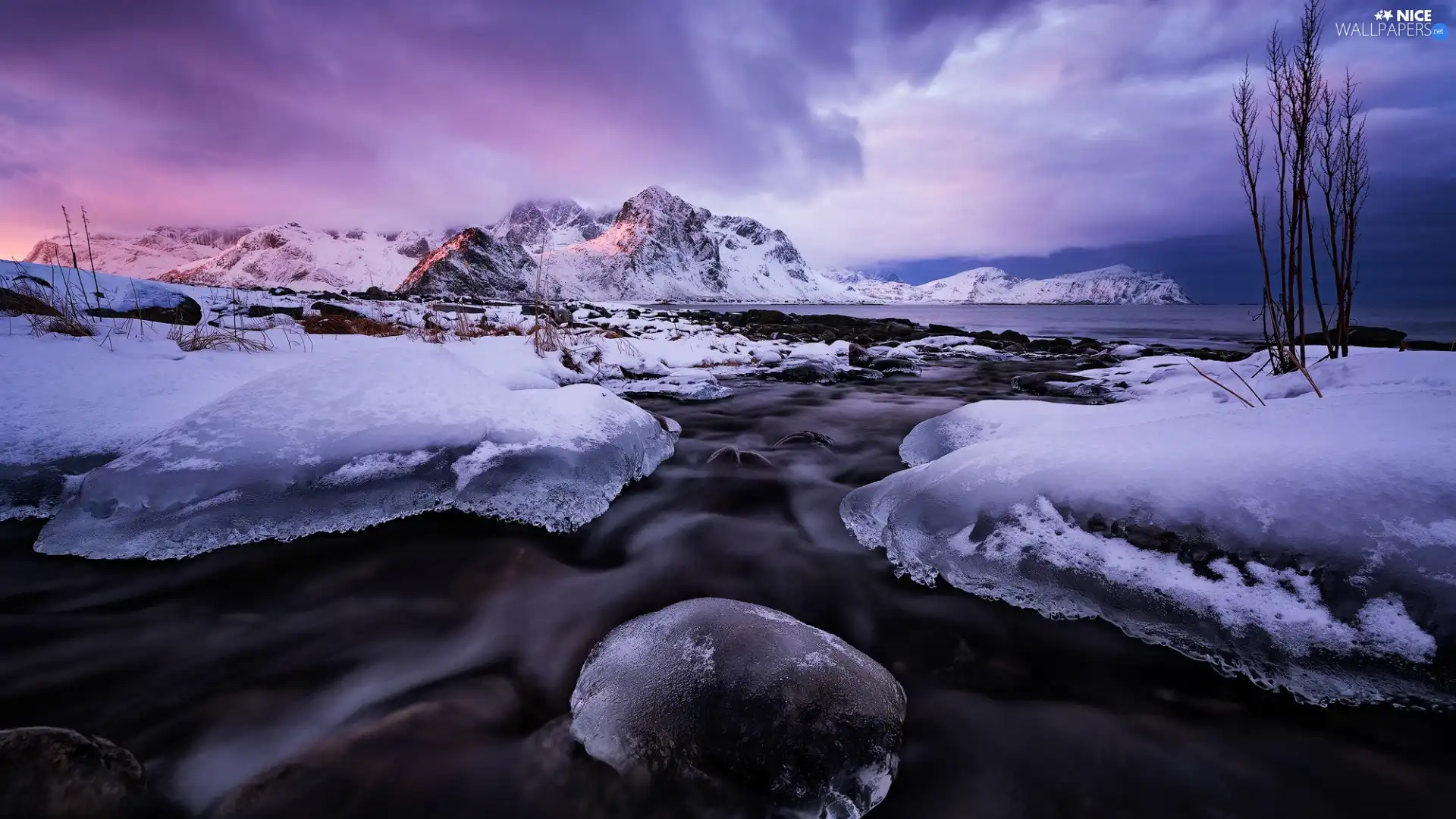 Mountains Norway Snow Winter Sea Lofoten Nice Wallpapers 1920x1080