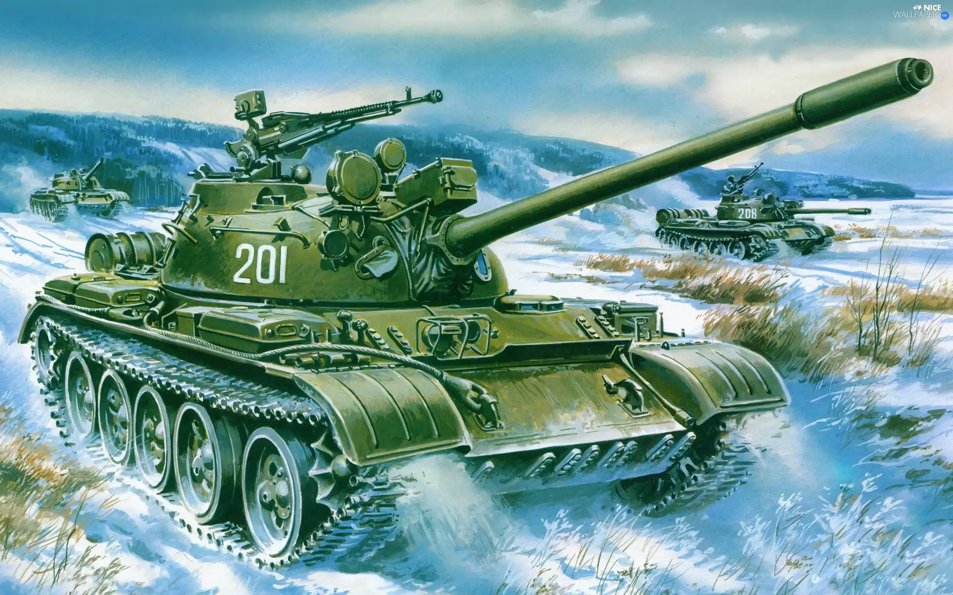 car in the meadow, tanks, winter