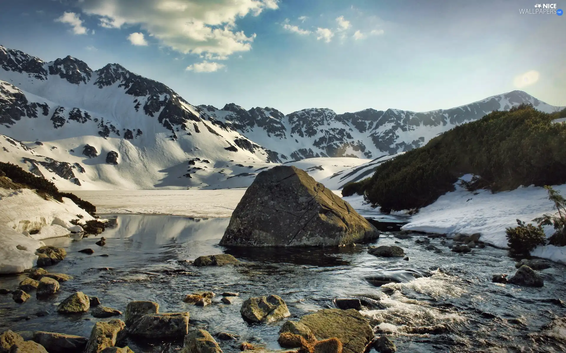 Mountains, rocks, winter, River