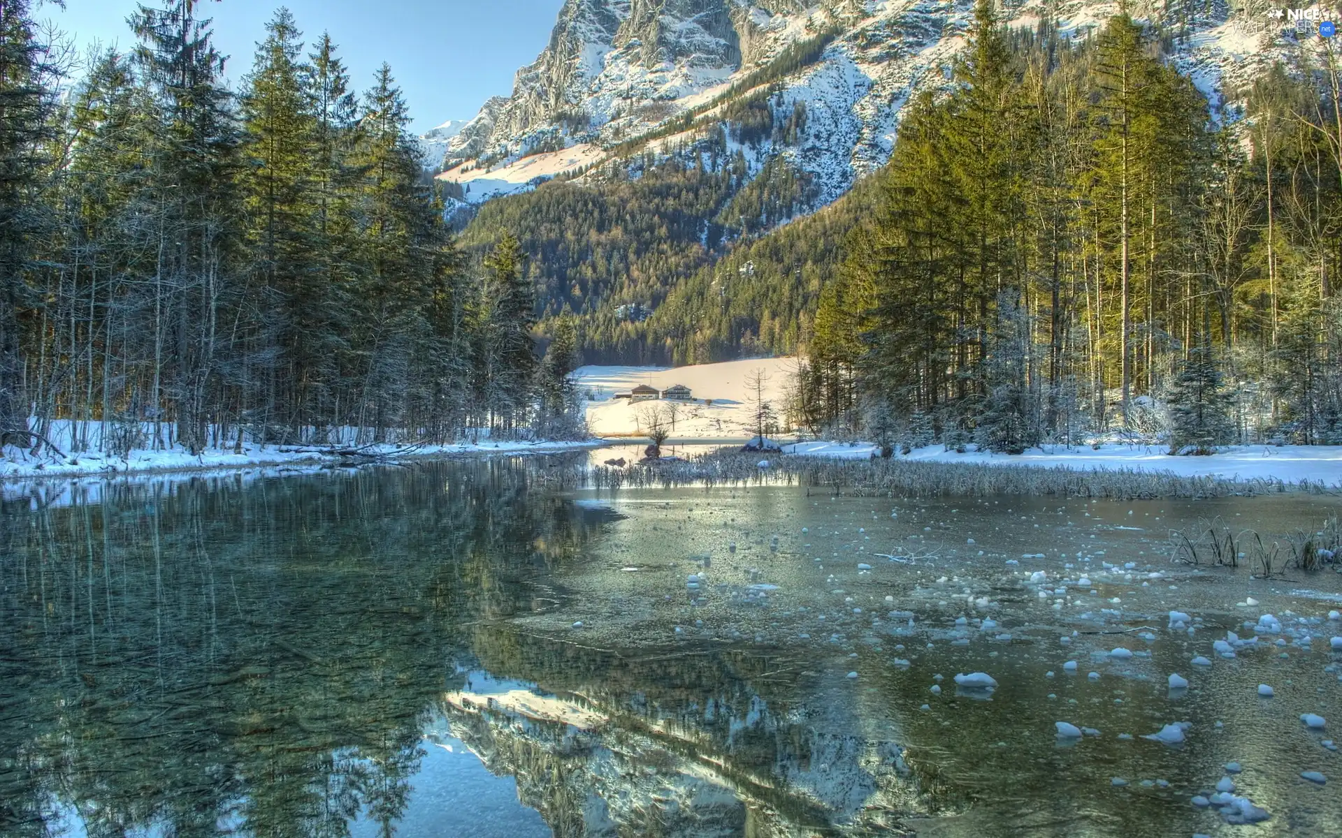 River, Christmas, winter, Mountains
