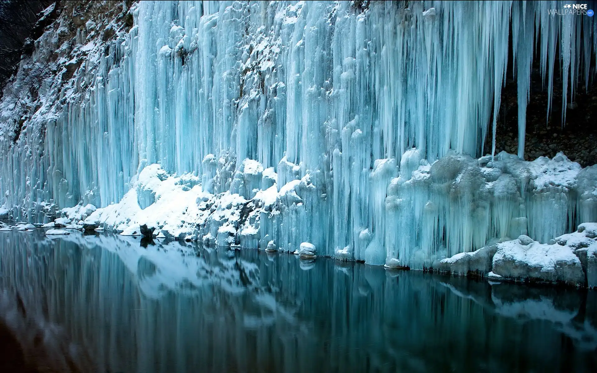 winter, frozen, waterfall