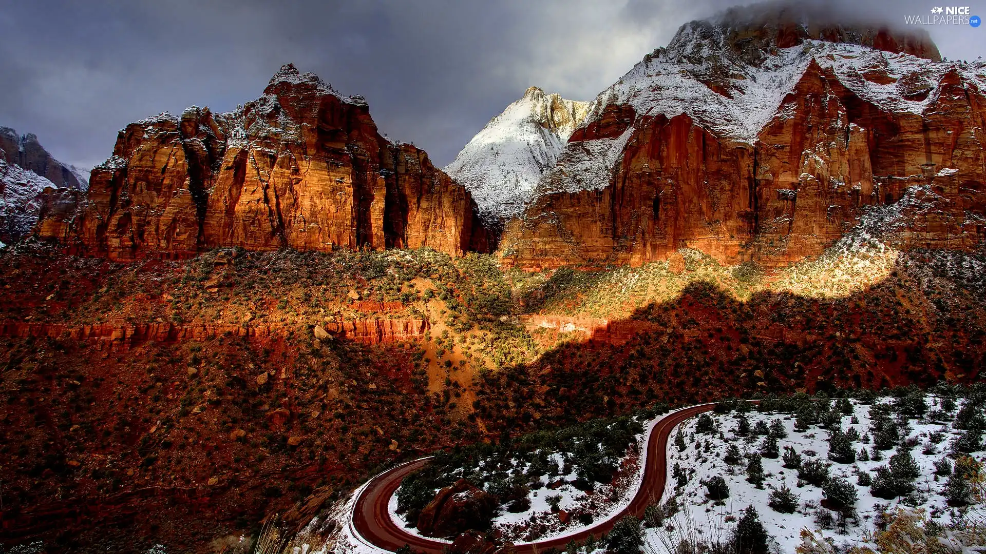 winter, rocks, Way