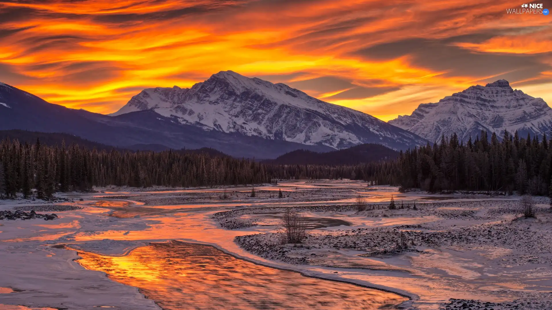 west, River, winter, sun