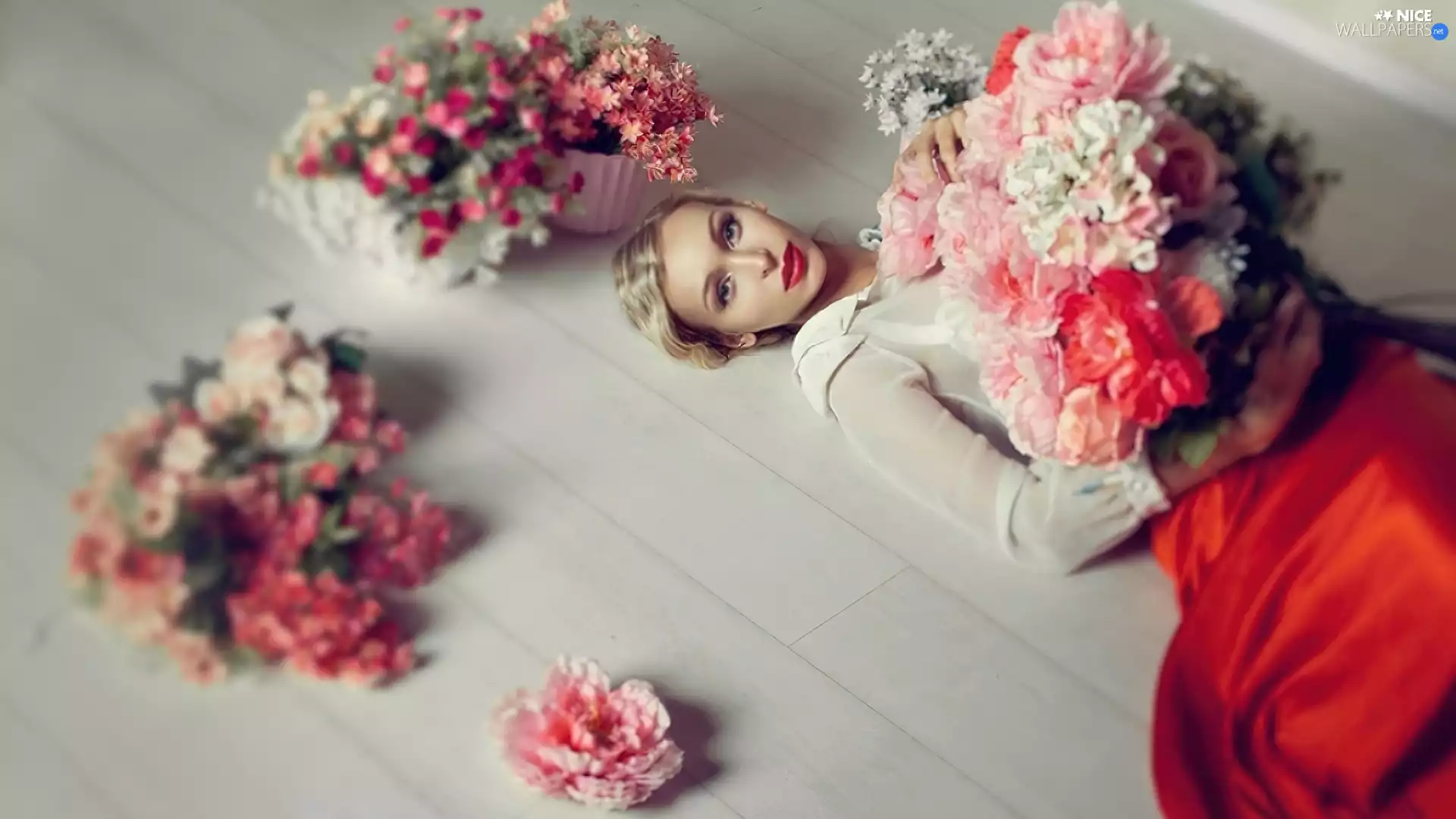 Beauty, Bouquets, flowers, Women