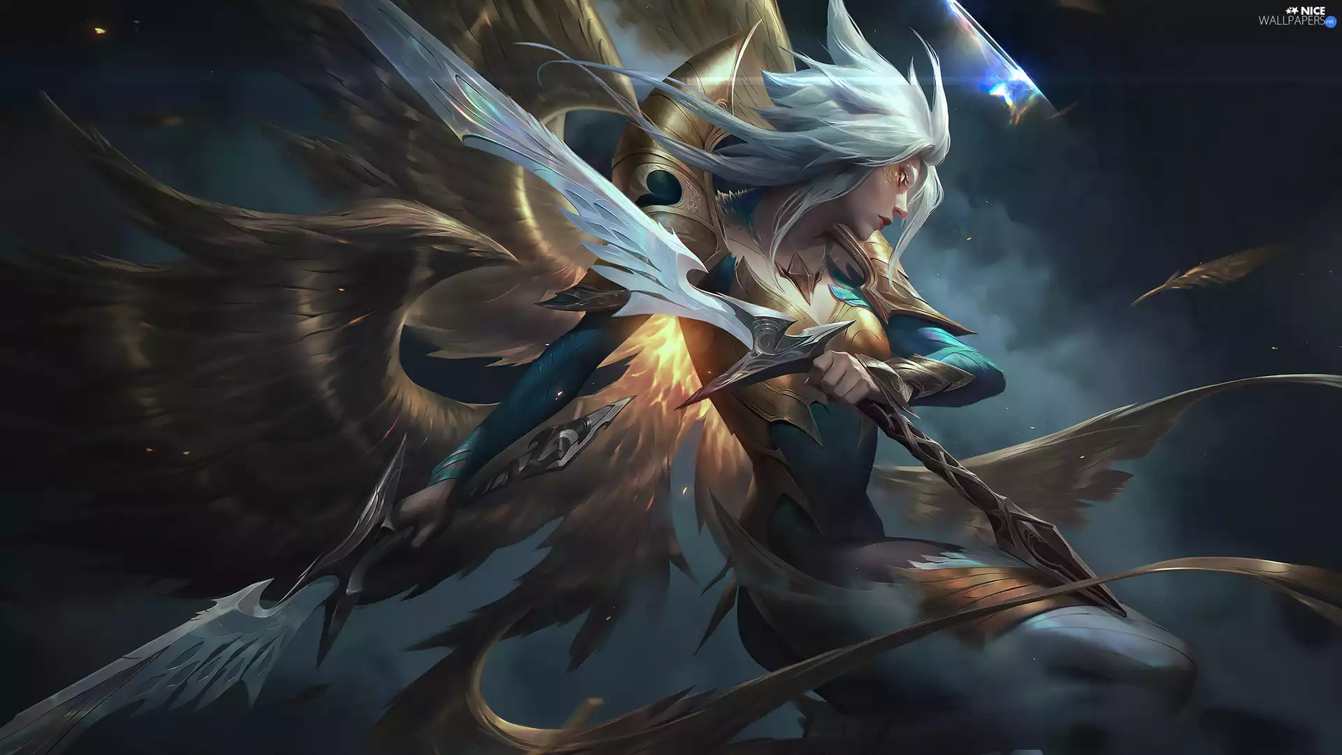 Women, form, wings, angel, Weapons, League Of Legends, game, Kayle