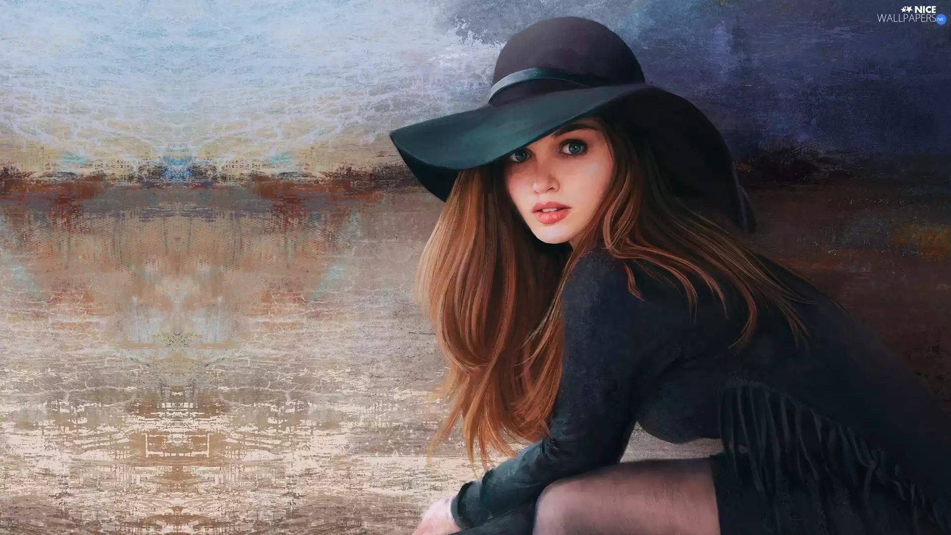 redhead, Hat, graphics, Women