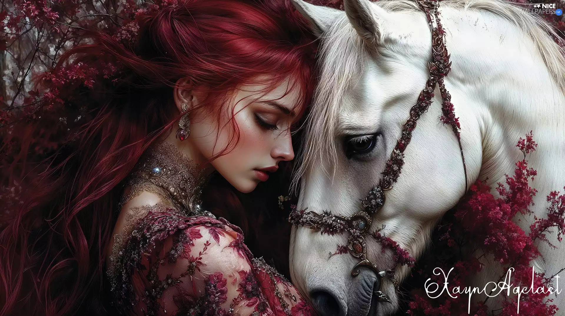 redhead, White, Horse, Women