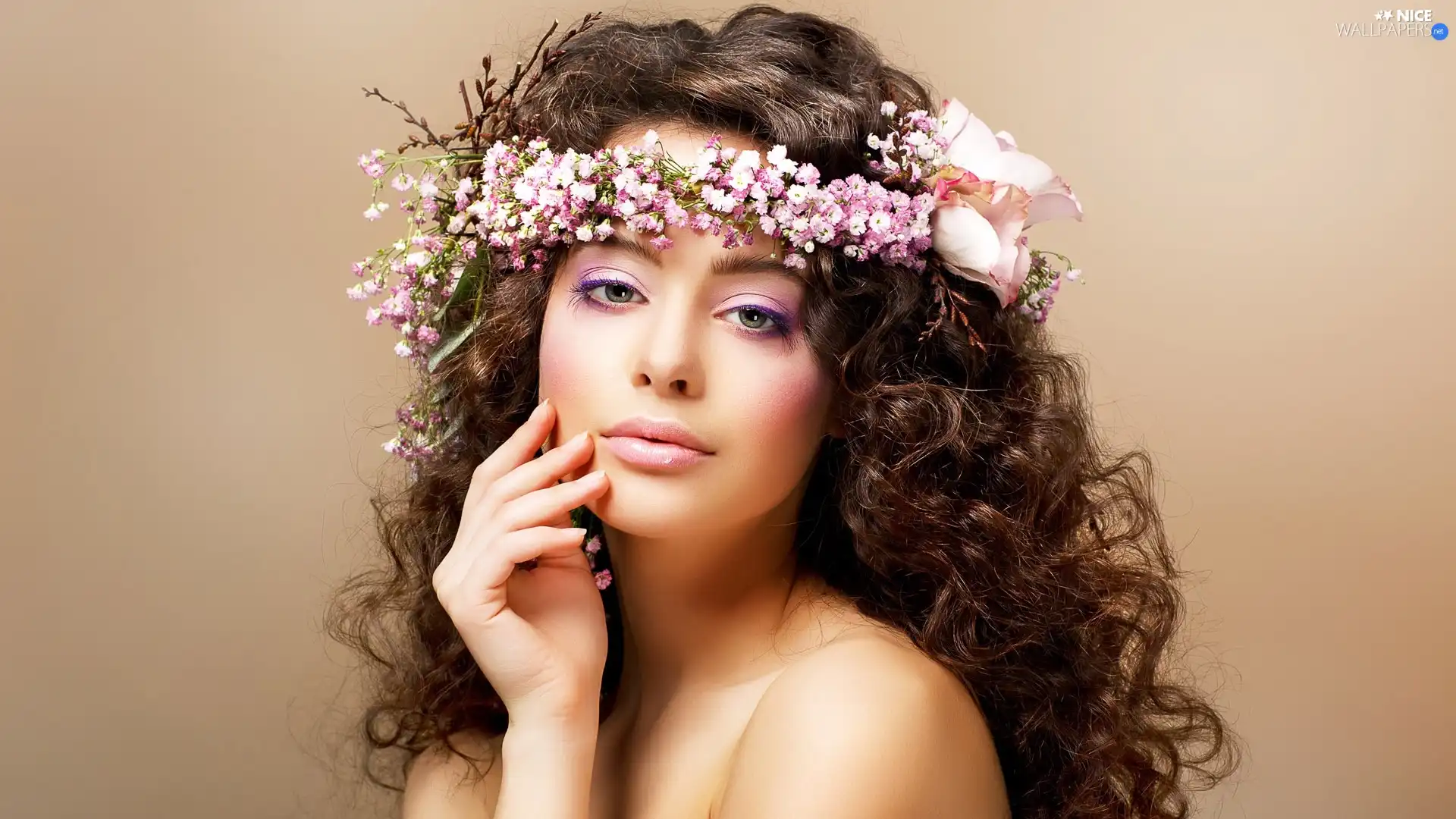 Women, Flowers, wreath, make-up