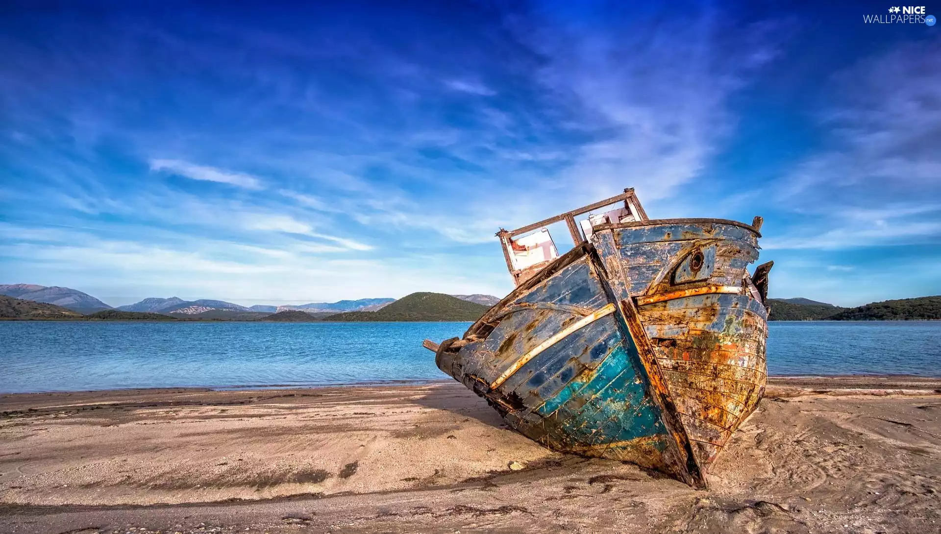 Old, Beaches, Boat, wreck, destroyed, Sand