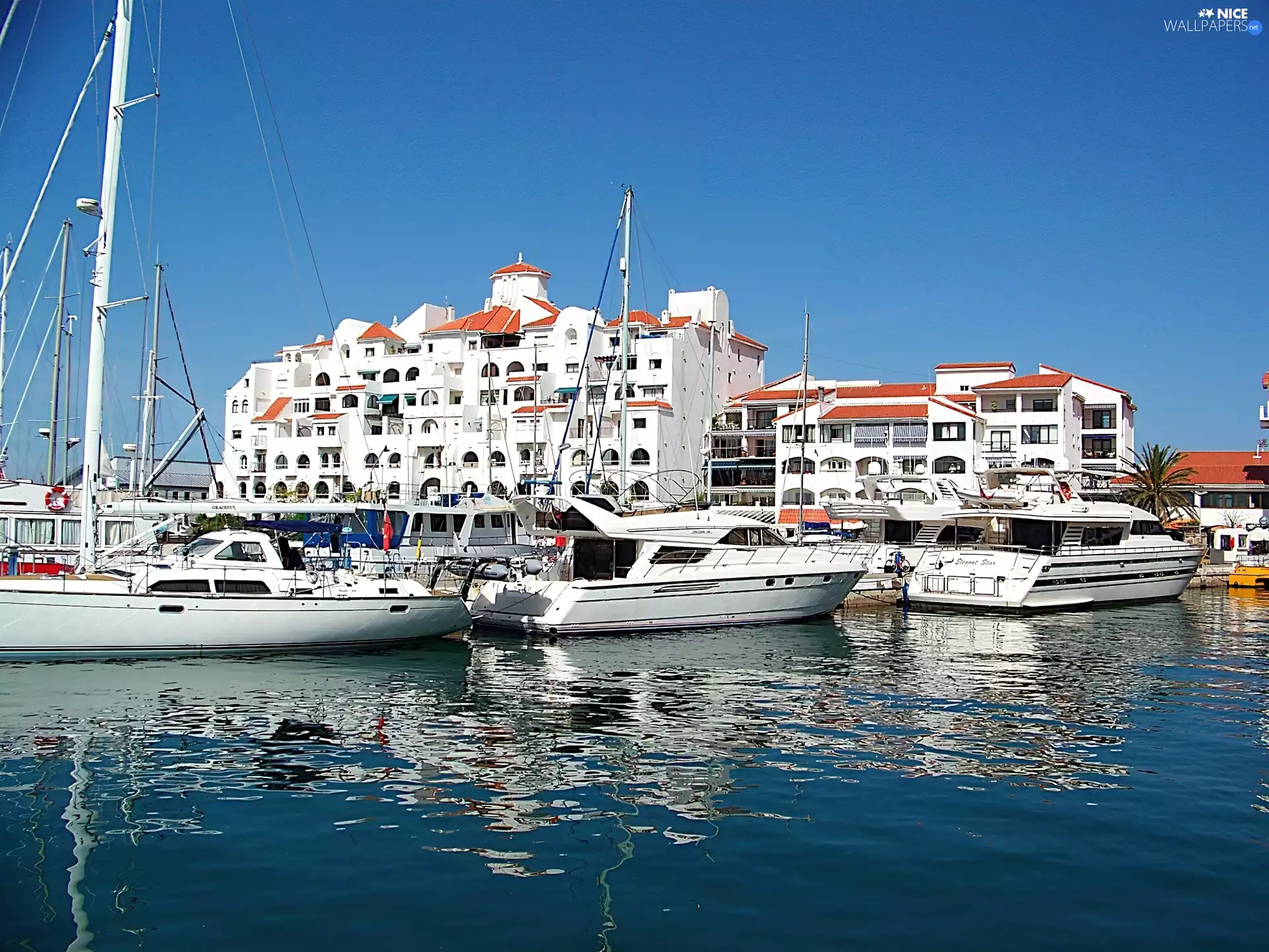 port, Houses, Gibraltar, Yachts