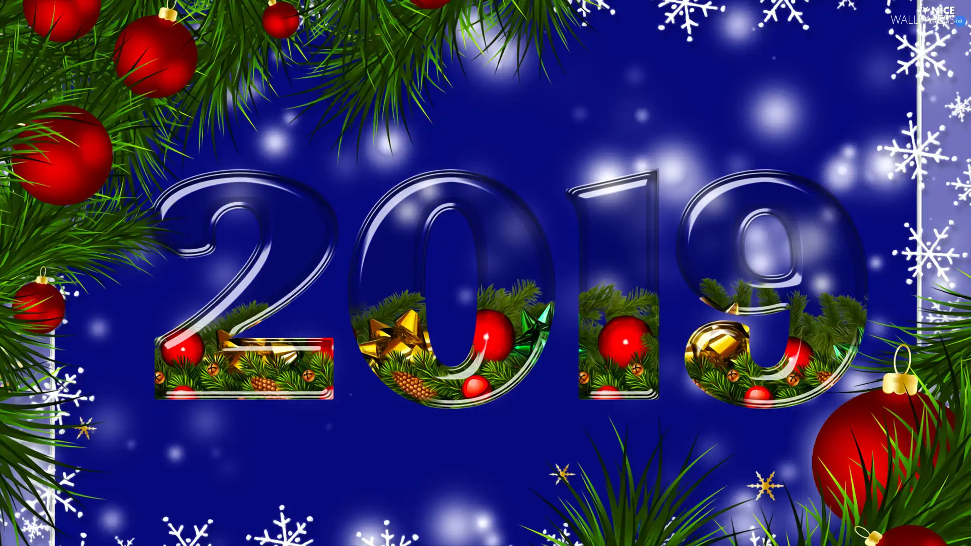New Year, Twigs, baubles, 2019