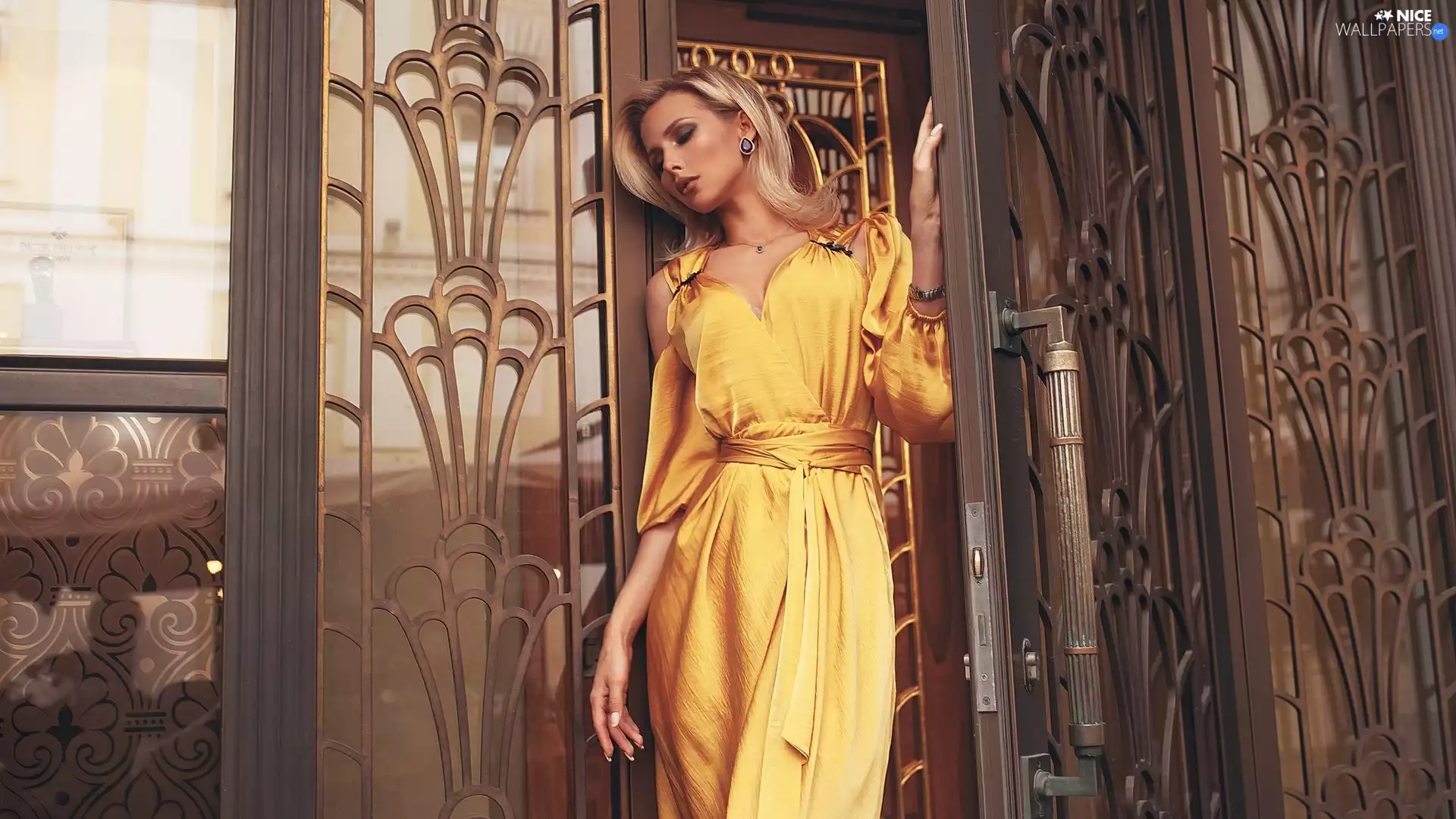 Women, Yellow Honda, dress, Blonde