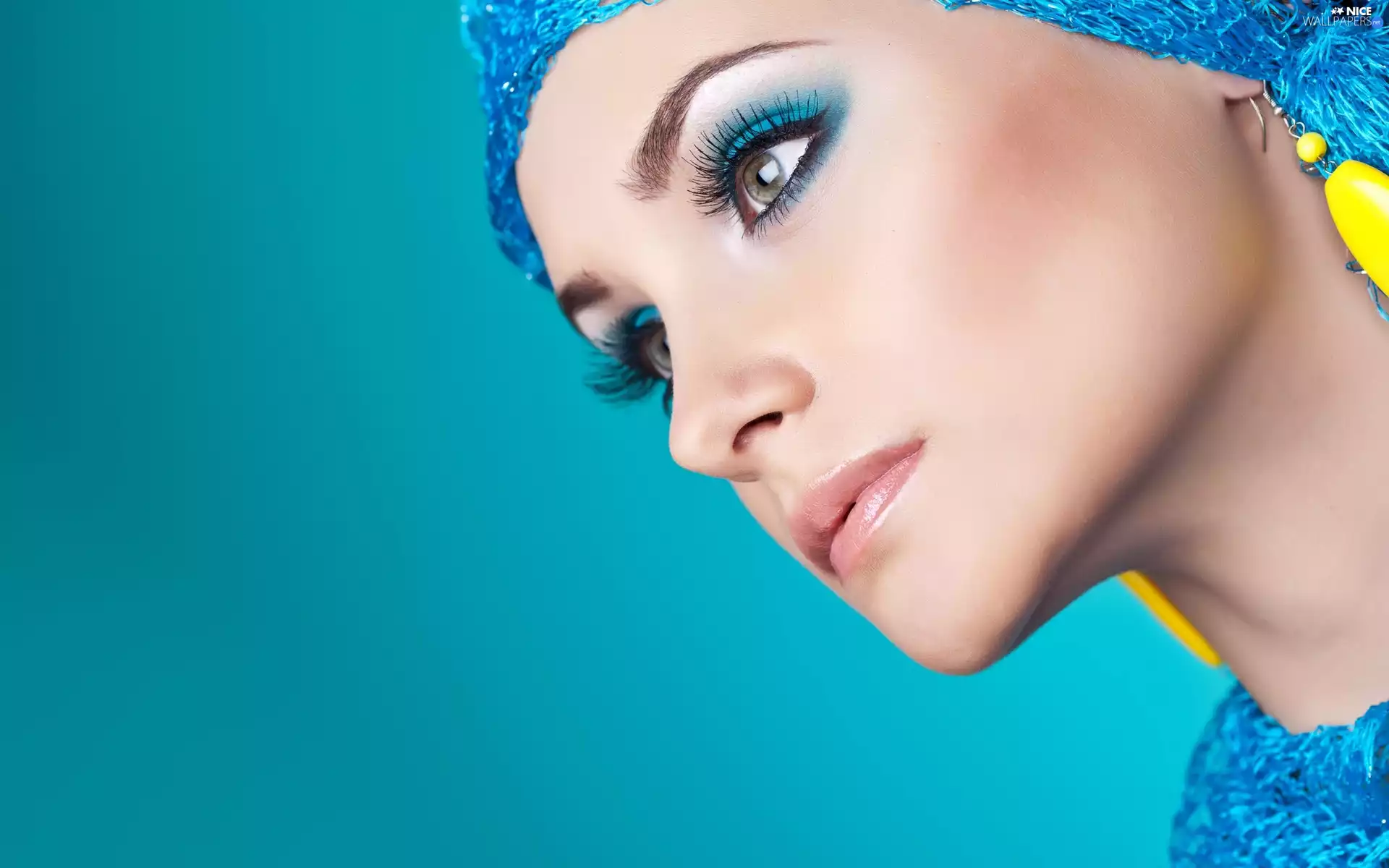 Women, make-up, Yellow Earrings, profile