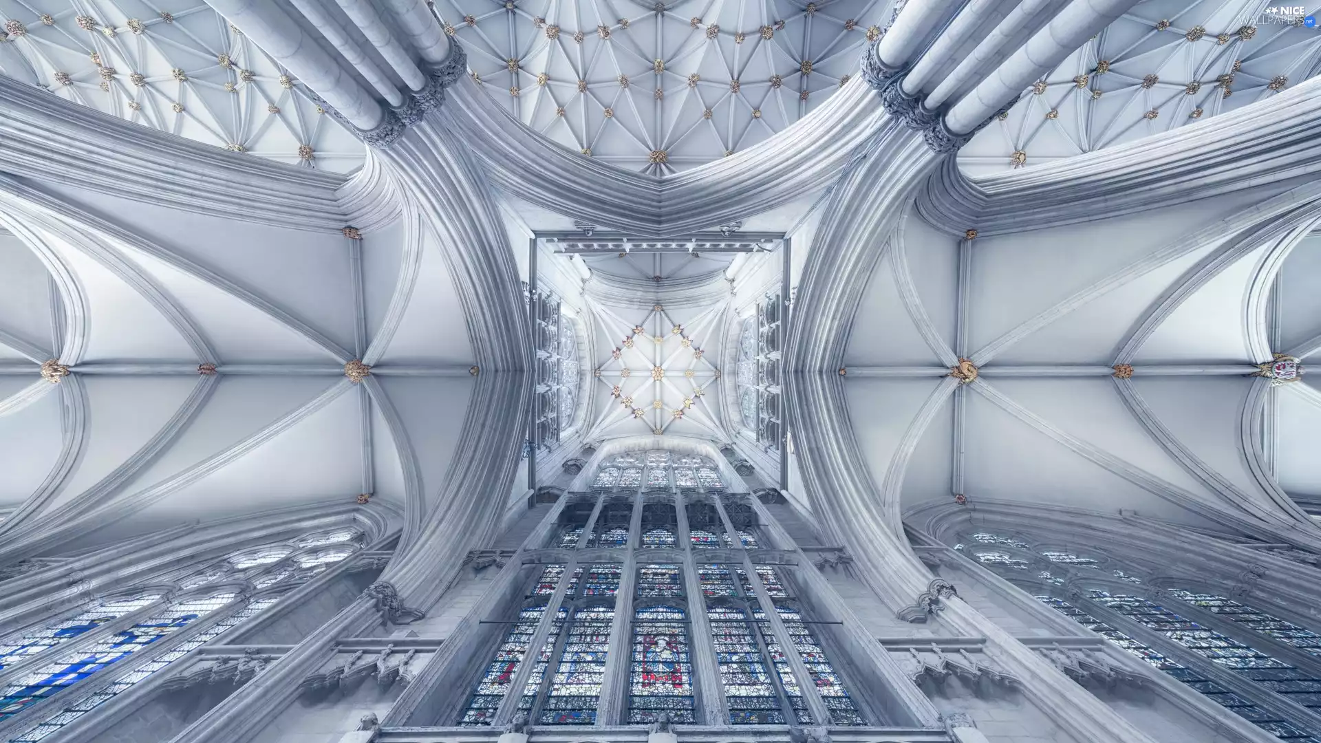 England, Great Britain, North Yorkshire County, York City, vault, stained glass, Church, interior, York Minster Cathedral