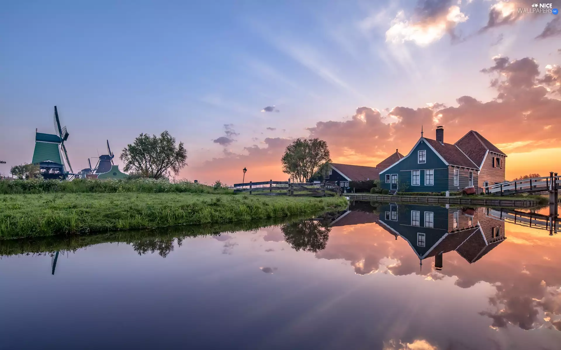 Zaandam City, Netherlands, Windmills, Houses, canal, Zaanse Schans Open Air Museum