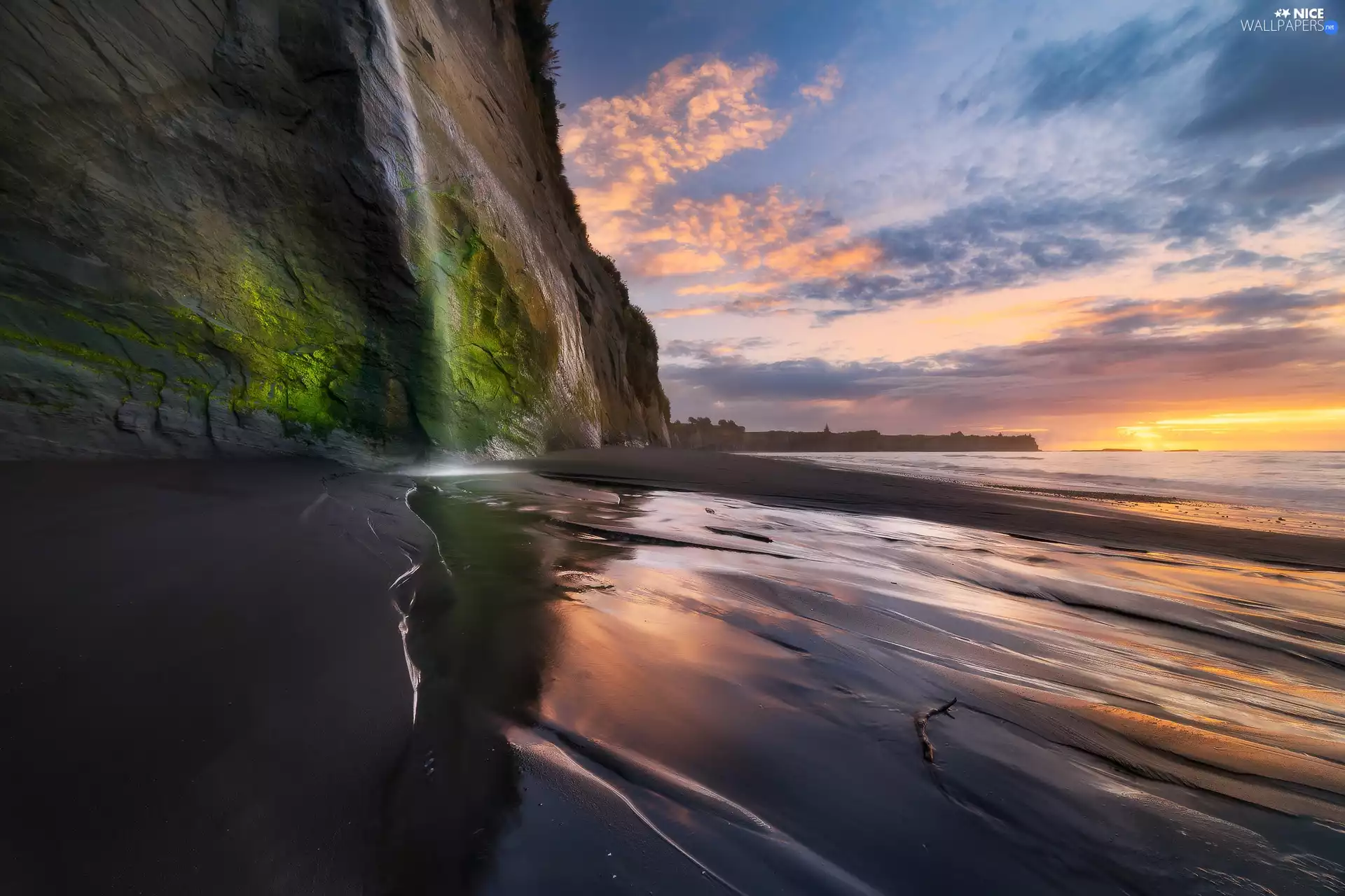 sea, Great Sunsets, Taranaki Region, New Zeland, White Cliffs Walkway, cliff