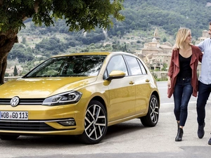 2017, Volkswagen Golf 7, Women, a man, Way, Facelift