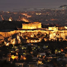 acropolis, Greece, Floodlit