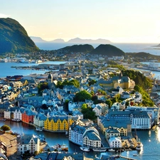 Alesund, Norway, panorama, town, sea