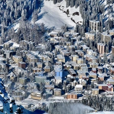 Alps, Switzerland, winter, Mountains, Town