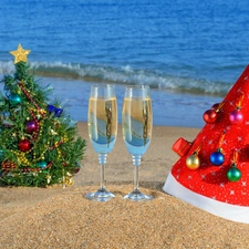 beach, an, Champagne, New Year