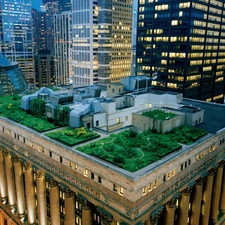 an, Roof, clouds, Garden, skyscrapers