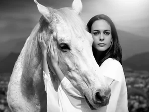Black and white, Women, Horse