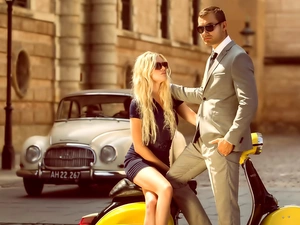 Women, a man, antique, Street, Automobile