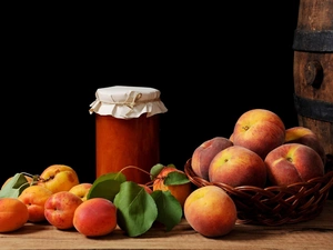 peaches, Jam, barrel, apricots