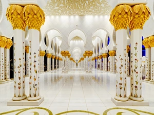Mosque of Mary, mother of Jesus, marble, Sheikh Zayed Grand Mosque, Gold, Abu Dhabi City, United Arab Emirates, column