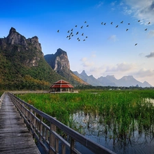 Mountains, Platform, arbour, pool