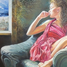 picture, Women, Armchair, Wlodzimierz Kuklinski