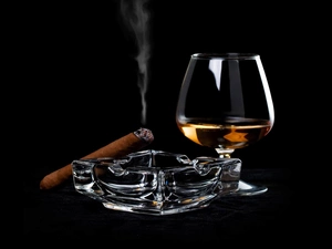 ashtray, cognac, cigar