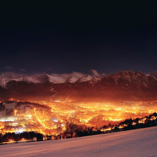 Poland, Tatry Mountains, City at Night, Zakopane