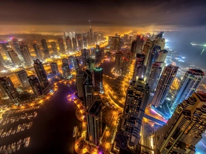 Aerial View, City at Night, Dubaj
