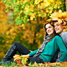 autumn, Leaf, a man, Steam, Women