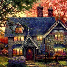 autumn, picture, house