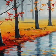 viewes, River, autumn, picture, Leaf, trees