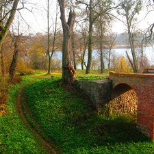 autumn, bridge, ruin