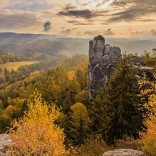trees, Saxon Switzerland National Park, Děčínská vrchovina, rocks, autumn, viewes, Germany