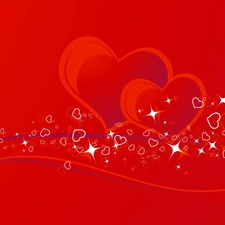 heart, Red, background, Stars