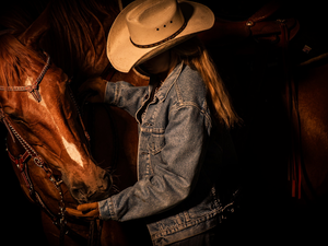 Hat, Horse, dark, background, katana, Women