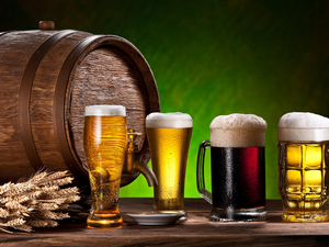 corn, barley, Mugs, barrel, Beer