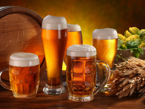 barrel, Beer, hop, barley, cones, Mugs