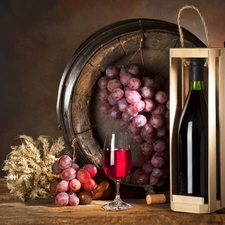 barrel, Wine, grapes