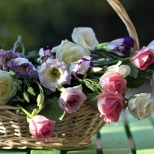 bouquet, wicker, basket, flowers