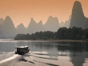 China, bath-tub, Mountains, River