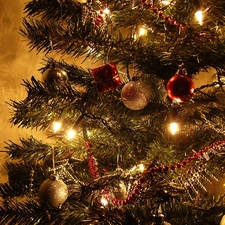 Lights, christmas tree, baubles