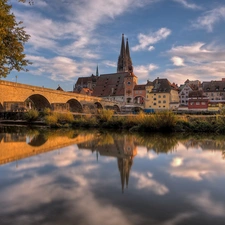 Bavaria, autumn, bridge, chair, River