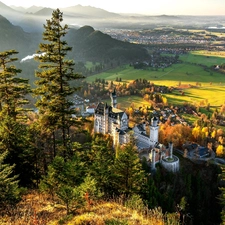 Bavaria, Germany, Schwangau, Neuschwanstein Castle, Mountains, Alps, trees, viewes, autumn